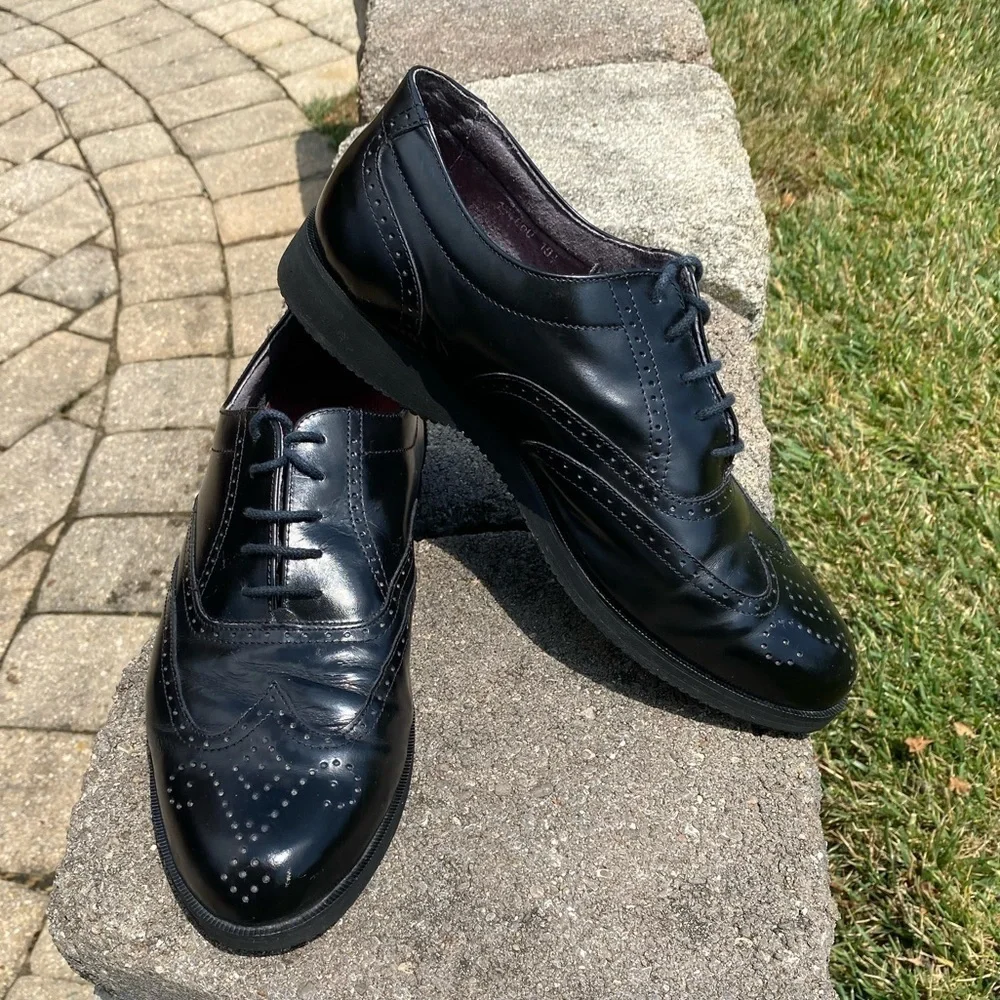 MENS DR. SCHOLLS~WINGTIP~BLACK OXFORD~ORTHOTIC~COMFORT~DRESS SHOES~SIZE 10.5~BR